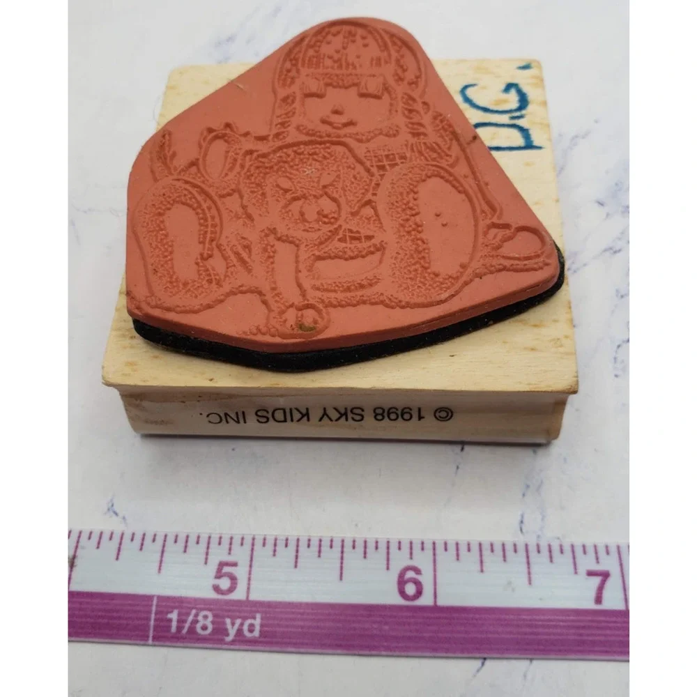 Girl With Puppy Sky Kids 1988 Wood Mounted Rubber Stamp